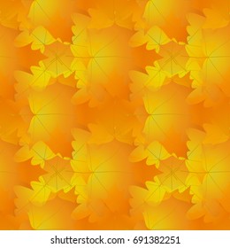 Seamless pattern made of yellow and orange maple leaves, autumn colored tiled texture, in vector