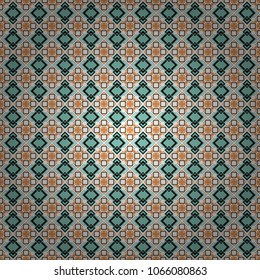 Seamless pattern in magenta, blue and white colors. Vector background with tiles and rhombus. Vector geometrical seamless ornament.