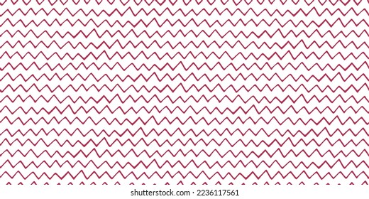 Seamless pattern with magenta hand drawn zigzag lines isolated on white. Vector illustration. Perfect for cards, textile, wrap paper, fabric, scrapbooking. Geometric background. Color of the year 2023