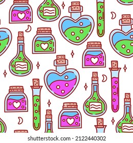 Seamless pattern with magic bottles. Vetor illustration