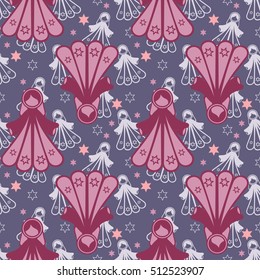 Seamless pattern of magic fairies and stars. Christmas magic. Vector illustration can be used for wallpaper, pattern fills, web page background, print on fabric or paper.