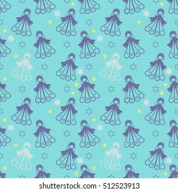 Seamless pattern of magic fairies and stars. Christmas magic. Vector illustration can be used for wallpaper, pattern fills, web page background, print on fabric or paper.