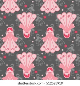 Seamless pattern of magic fairies and stars. Christmas magic. Vector illustration can be used for wallpaper, pattern fills, web page background, print on fabric or paper.