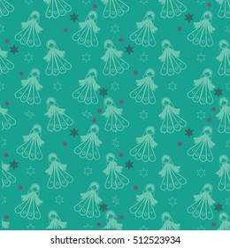Seamless pattern of magic fairies and stars. Christmas magic. Vector illustration can be used for wallpaper, pattern fills, web page background, print on fabric or paper.