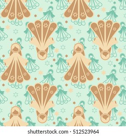 Seamless pattern of magic fairies and stars. Christmas magic. Vector illustration can be used for wallpaper, pattern fills, web page background, print on fabric or paper.