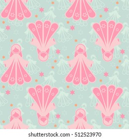 Seamless pattern of magic fairies and stars. Christmas magic. Vector illustration can be used for wallpaper, pattern fills, web page background, print on fabric or paper.