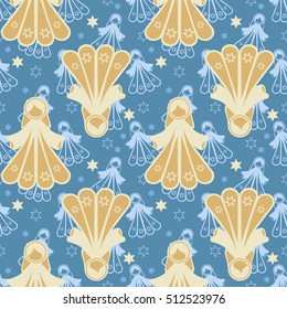 Seamless pattern of magic fairies and stars. Christmas magic. Vector illustration can be used for wallpaper, pattern fills, web page background, print on fabric or paper.