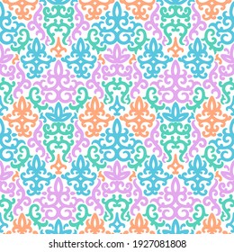 Seamless pattern with magic flowers and leaves. Floral drawing with line-art. Eps10 vector.