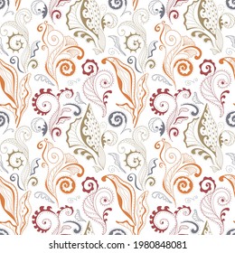 Patrón sin foco con flores y hojas mágicas. Dibujo floral con arte lineal. vector Eps10.