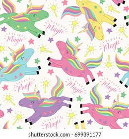 seamless pattern with magic flying unicorn  - vector illustration, eps
