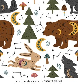  seamless pattern magic forest with celestial animals