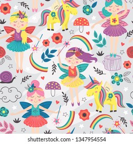 seamless pattern with  magic forest fairies  - vector illustration, eps