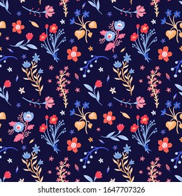 Seamless pattern. Magic garden with flowers and herbs. Great for invitations, greeting cards, wrapping paper, fabric, and more. Also great for Valentine's Day.