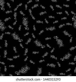 Seamless pattern of magic genies lamp isolated on black background. Set of seamless floral elements. Magic oil lamp line and solid icon, outline and filled vector sign. Hand drawn pattern.