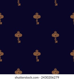 Seamless pattern Magic golden key with ornament Hand draw boho fantasy art for textile or t-shirt