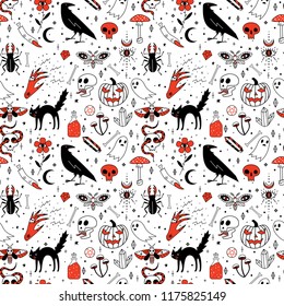Seamless pattern with magic and halloween symbols