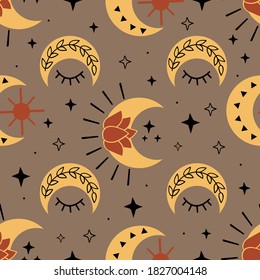 seamless pattern with magic moon and stars