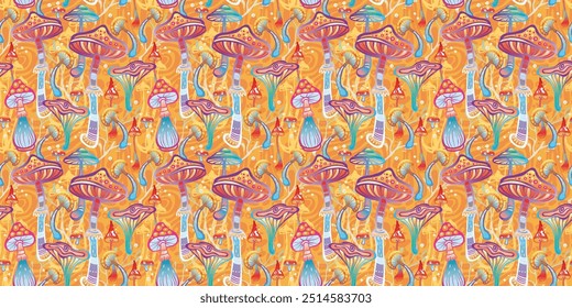 Seamless Pattern with Magic mushrooms