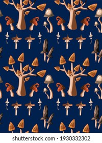 Seamless pattern with magic mushrooms. Vector illustration.