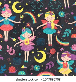 seamless pattern with magic night fairies - vector illustration, eps