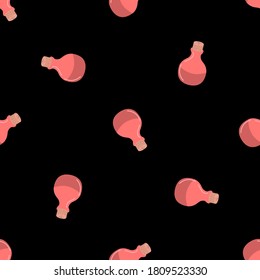 Seamless pattern with magic potion and bottled elixirs on a black background.Design of banners, wrapping paper