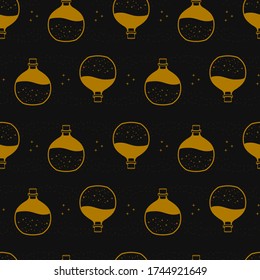 Seamless pattern with magic potion bottles. Vector illustration