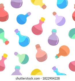 A seamless pattern with magic potions,bottles,jars