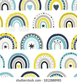 Seamless pattern with magic rainbows. Pattern for baby girl room, wallpaper, kids and baby t-shirts and wear, hand drawn nursery illustration