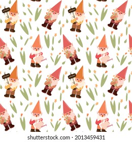 Seamless pattern. Magical creatures. Garden gnomes. Cute pattern for baby clothes, wrapping paper. Flat vector illustration 