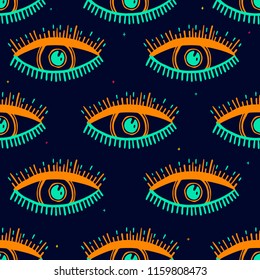 Seamless pattern with magical pattern. Mystical icon hand drawn print. Vector illustration for Halloween. Cartoon style