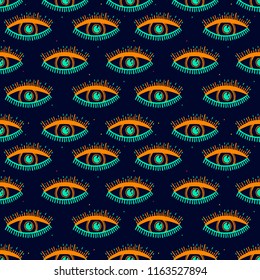 Seamless pattern with magical pattern. Mystical icon hand drawn print. Vector illustration for Halloween. Cartoon style