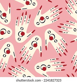 Patrón sin brillo con símbolos místicos mágicos manos con ojos. Ilustración del vector