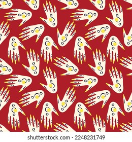 Seamless pattern with Magical mystical symbol hands with eyes. Vector illustration