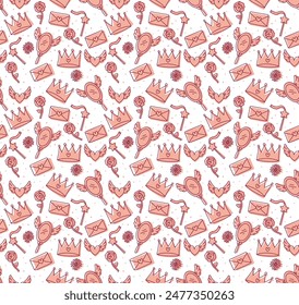 Seamless pattern of magical princess elements, editable background