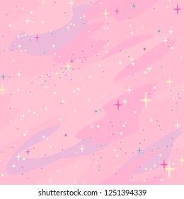 seamless pattern with magical sparkling starry sky, comets, constellations in a pastel soft pink