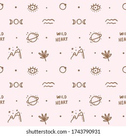 Seamless pattern with Magical symbols. Abstract line art magical elements and illustrations.