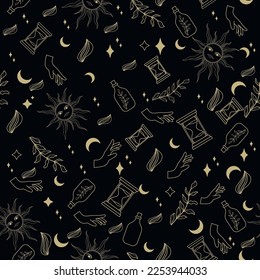 seamless pattern with magical symbols. magic pattern vector on black background