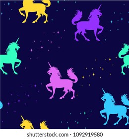 seamless pattern magical unicorn and stars , vector illustration