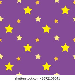 Seamless pattern with magical yellow stars on violet backgound. Vector image.