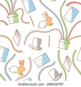 Seamless pattern. Magician items. Repeating Background.