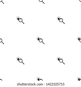 Seamless pattern with magnifier and lightbulb icons. Looking for an idea. Vector illustration for design, web, wrapping paper, fabric, wallpaper.