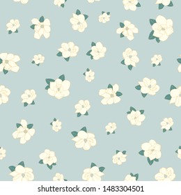 Seamless pattern magnolia flower with pastel blue  background. Vector illustration