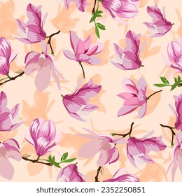 Un patrón impecable de flor de Magnolia. ilustración vectorial. fondo floral.