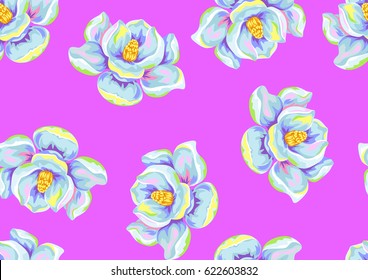 Seamless pattern with magnolia flowers. Decorative ornament.