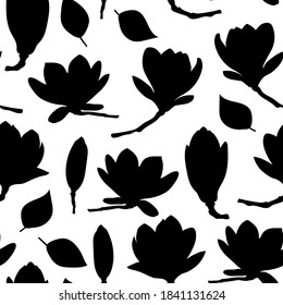 Seamless pattern Magnolia flowers silhouettes vector illustration