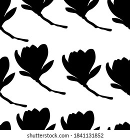 Seamless pattern Magnolia flowers silhouettes vector illustration