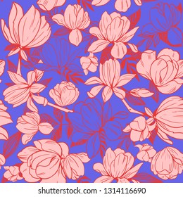 Seamless pattern with magnolia flowers. Vector illustration