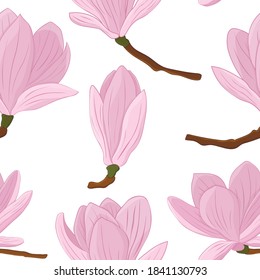 Seamless pattern Magnolia flowers vector illustration