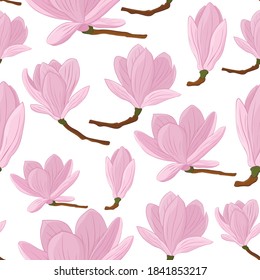 Seamless pattern Magnolia flowers vector illustration