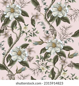 Seamless pattern with magnolia flowers. Vector